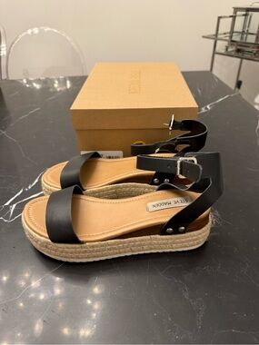 Steve Madden Black Espadrille Platform Sandals with Ankle Strap